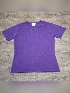Womens Adore Purple Short Sleeve Sweater Embellished Size Medium Vintage Top